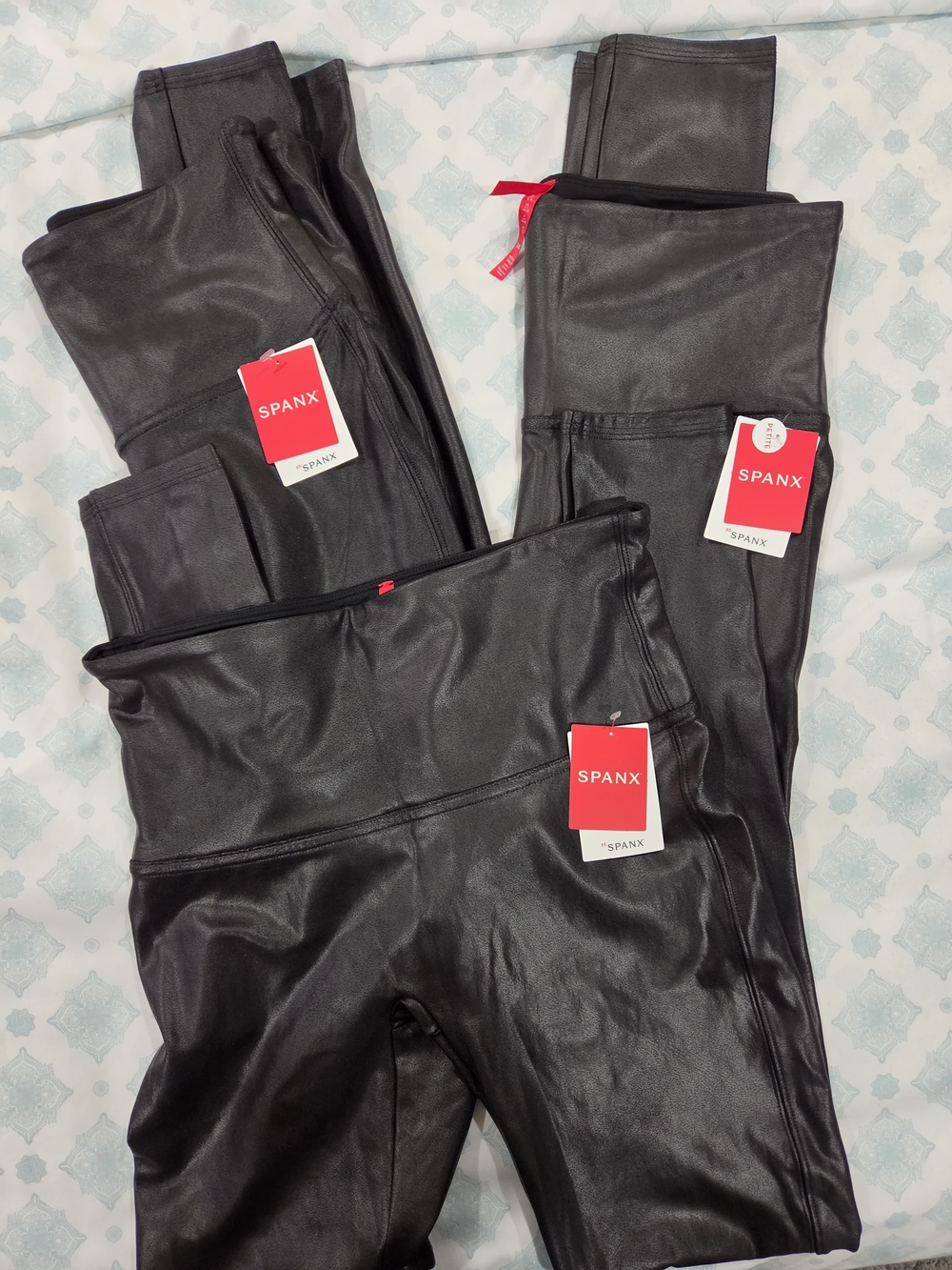 SPANX Black Faux Leather Leggings Size Large Pet (1) Pr.         (Each $50 3 Av)